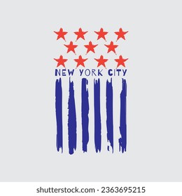 Ilustración de vectores sobre el tema de la ciudad de Nueva York. Diseño de época. Bandera estadounidense. Tipografía, gráficos para camisetas, afiche, impresión, pancarta, volante, postal