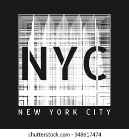 Vector illustration on the theme of New York. Grunge style. Typography, t-shirt graphics, poster, banner, flyer, postcard