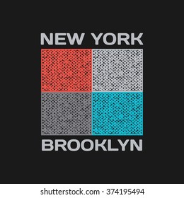 Vector illustration on a theme of New York, Brooklyn. Grunge background. T-shirt graphics, poster, banner, flyer, postcard
