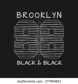 Vector illustration on a theme of New York, Brooklyn. Grunge background. T-shirt graphics, poster, banner, flyer, postcard