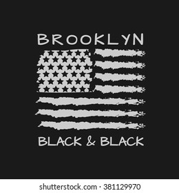 Vector illustration on a theme of New York, Brooklyn. Stylized American flag. Typography, t-shirt graphics, poster, banner, print, flyer, postcard