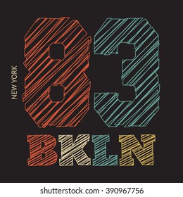 Vector illustration on the theme of New York, Brooklyn.  Grunge design. T-shirt graphics, poster, banner, print, flyer, postcard