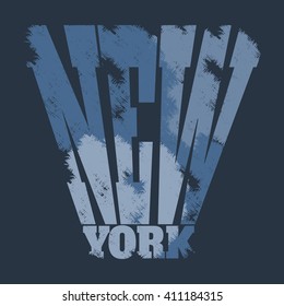 Vector illustration on the theme of New York. Grunge background. Typography, t-shirt graphics, poster, banner, flyer, print, postcard