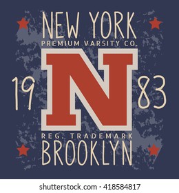 Vector illustration on the theme of New York, Brooklyn. Vintage design.  Grunge background. Typography, t-shirt graphics, poster, banner, flyer, print, postcard