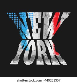 Vector illustration on the theme of New York. Grunge background. Typography, t-shirt graphics, poster, banner, flyer, print, postcard

