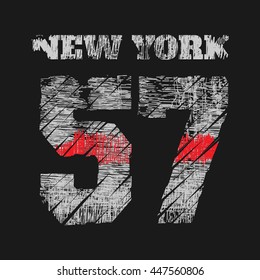 Vector illustration on the theme of New York.  Vintage design.  Grunge background.  Number sport typography, t-shirt graphics, poster, banner, stamp, print, postcard