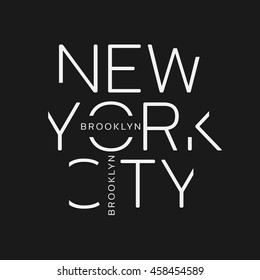 Vector illustration on the theme of New York City, Brooklyn.  The Linear design.  Typography, t-shirt graphics, print, poster, banner, flyer, postcard