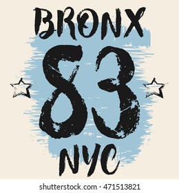Vector illustration on the theme of New York City, Bronx.  Grunge background.  Number sport typography, t-shirt graphics, poster, banner, flyer, print and postcard