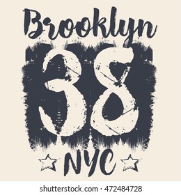 Vector illustration on the theme of New York City, Brooklyn.  Grunge background.  Number sport typography, t-shirt graphics, poster, banner, flyer, print and postcard