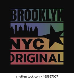 Vector illustration on a theme of New York City, Brooklyn. Typography, t-shirt graphics, poster, banner, print, flyer, postcard