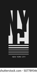 Vector illustration on the theme in New York City.  Typography, t-shirt graphics, print, poster, banner; flyer, postcard