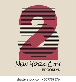 Vector illustration on the theme in New York City, Brooklyn. Number sport typography, t-shirt graphics, print, poster, banner; flyer, postcard