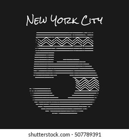 Vector illustration on the theme in New York City. Grunge background. Number sport typography, t-shirt graphics, print, poster, banner; flyer, postcard