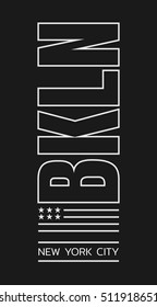 Vector illustration on the theme in New York City, Brooklyn.  Stylized American flag. Typography, t-shirt graphics, print, poster, banner, flyer; postcard