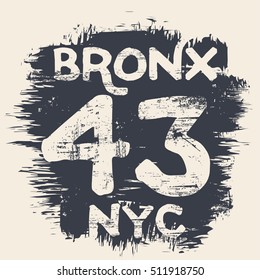 Vector illustration on the theme of New York City, Bronx.  Grunge background.  Number sport typography, t-shirt graphics, poster, banner, flyer; print and postcard