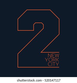 Vector illustration on a theme of New York City. Number sport typography, t-shirt graphics, poster, banner, print, flyer; postcard