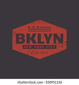 Ilustração vetorial sobre um tema de Nova York, Brooklyn. Fundo grunge. Tipografia de selo, t-shirt gráficos, cartaz, banner, impressão, folheto, cartão postal