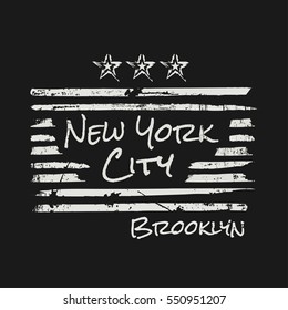 Vector illustration on the theme of New York City, Brooklyn.  Grunge background. Typography, t-shirt graphics, poster, banner, flyer, print and postcard