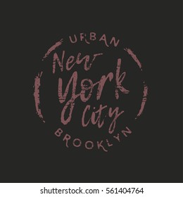 Vector illustration on the theme of New York City, Brooklyn.  Vintage design. Grunge background.  Typography, t-shirt graphics, print, poster, banner, flyer, postcard