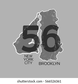 Vector illustration on the theme of New York City, Brooklyn. Grunge background.  Number sport typography, t-shirt graphics, poster, print, banner, flyer, postcard