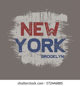 Vector illustration on the theme of New York City, Brooklyn. Grunge background.  Vintage design. Typography, t-shirt graphics, poster, stamp, print, banner, flyer, postcard
