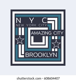 Vector illustration on the theme of New York City, Brooklyn. Typography, t-shirt graphics, poster, print, banner, flyer, postcard