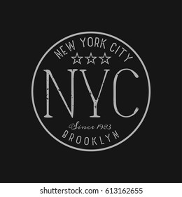 Vector illustration on a theme of New York City, Brooklyn. Vintage design. Grunge background. Stamp typography, t-shirt graphics, poster, banner, print, flyer, postcard