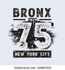 Vector illustration on the theme of New York City, Bronx. Grunge background.  Vintage design. Number sport typography, t-shirt graphics, poster, stamp, print, banner, flyer, postcard