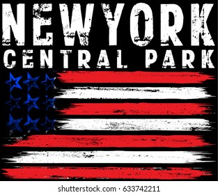 Ilustración vectorial sobre el tema de la libertad en la ciudad de Nueva York. Bandera estadounidense estilizada. Borde fondo. Tipografía, gráficos para camisetas, impresión, afiche, pancarta