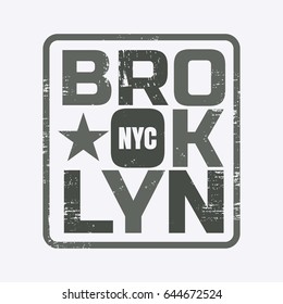 Vector illustration on the theme of New York City, Brooklyn. Vintage design.  Grunge background. Typography, t-shirt graphics, print, poster, banner, flyer, postcard