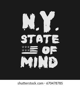 Vector illustration on the theme in New York City, Brooklyn. Slogan: N.Y. State of mind. Stylized American flag. Typography, t-shirt graphics, print, message, poster, banner, flyer, postcard  