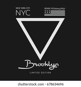 Vector illustration on the theme in New York City, Brooklyn. Stylized American flag.  Typography, t-shirt graphics, poster, print, banner, flyer, postcard