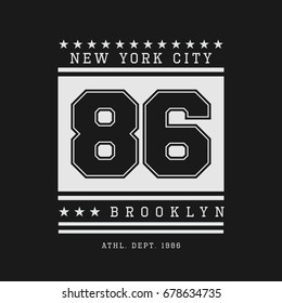 Vector illustration on the theme of New York City, Brooklyn. Stylized American flag. Number sport typography, -shirt graphics, poster, print, banner, flyer, postcard