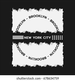 Vector illustration on the theme in New York City, Brooklyn. Stylized American flag.  Typography, t-shirt graphics, poster, print, banner, flyer, postcard
