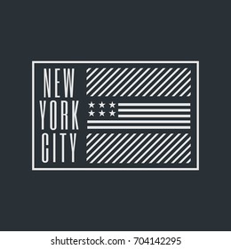 Vector illustration on the theme of New York City.  Stylized American flag.  Typography, t-shirt graphics, poster, print, banner, flyer, postcard