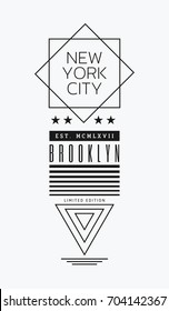 Vector illustration on the theme of New York City, Brooklyn. Typography, t-shirt graphics, poster, print, banner, flyer, postcard