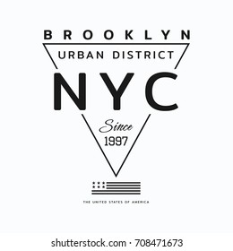 Vector illustration on the theme of New York City, Brooklyn.  Stylized American flag.  Typography, t-shirt graphics, poster, print, banner, flyer, postcard