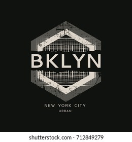 Vector illustration on the theme of New York City, Brooklyn. Grunge background.  Typography, t-shirt graphics, poster, print, banner, flyer, postcard