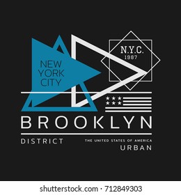 Vector illustration on the theme of New York City, Brooklyn.  Stylized American flag.  Typography, t-shirt graphics, poster, print, banner, flyer, postcard