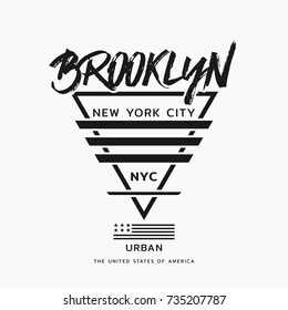 Ilustração vetorial sobre o tema de Nova York, Brooklyn. Bandeira americana estilizada. Tipografia, t-shirt gráficos, cartaz, impressão, banner, folheto, cartão postal