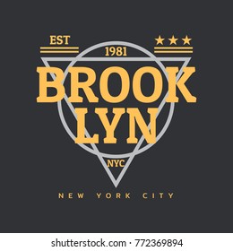 Vector illustration on the theme of New York City, Brooklyn.  The Geometric design. Typography, t-shirt graphics, poster, print, banner, flyer, postcard