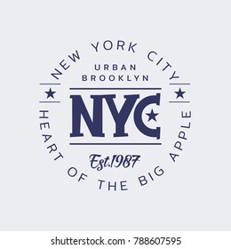 Vector illustration on the theme of New York City, Brooklyn. Stamp typography, t-shirt graphics, poster, stamp, print, banner, flyer, postcard