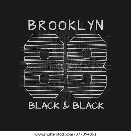Vector illustration on a theme of New York, Brooklyn. Grunge background. T-shirt graphics, poster, banner, flyer, postcard