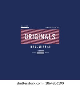 Vector illustration on a theme of ORIGINAL, jeans wear. Vintage design. Grunge background. Typography, t-shirt graphics, print, poster, banner, flyer, postcard
