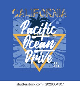 Vector Illustration On The Theme Of Pacific Ocean Drive In Hawaii. Vintage Design. Typography, T-shirt Graphics, Poster, Banner, Flyer, Print, Postcard
