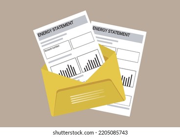 vector illustration on the theme of payment for electricity, the energy crisis. electricity bills in an envelope