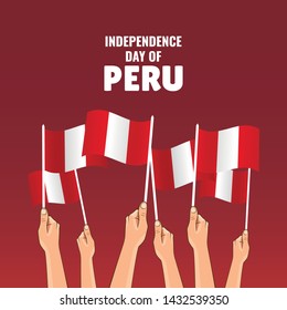 Vector Illustration on the theme Peru Independence Day. Hands with Peru flags
