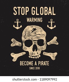  Vector illustration on the theme of the Pirates. Vintage design. Grunge background. T-shirt graphics, print, poster, banner, flyer. Vector