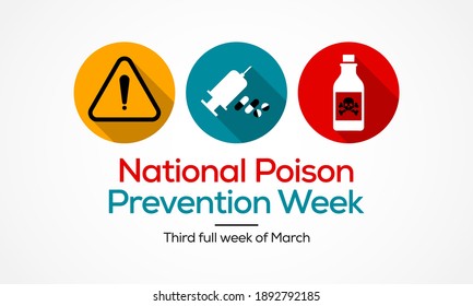 Vector Illustration On The Theme Of Poison Prevention Month Observed Each Year During Third Full Week Of March. The Goal Is To Raise Awareness Of The Risk Of Being Poisoned By Household Products.