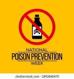 Vector Illustration On The Theme Of Poison Prevention Month Observed Each Year During Third Full Week Of March. The Goal Is To Raise Awareness Of The Risk Of Being Poisoned By Household Products.